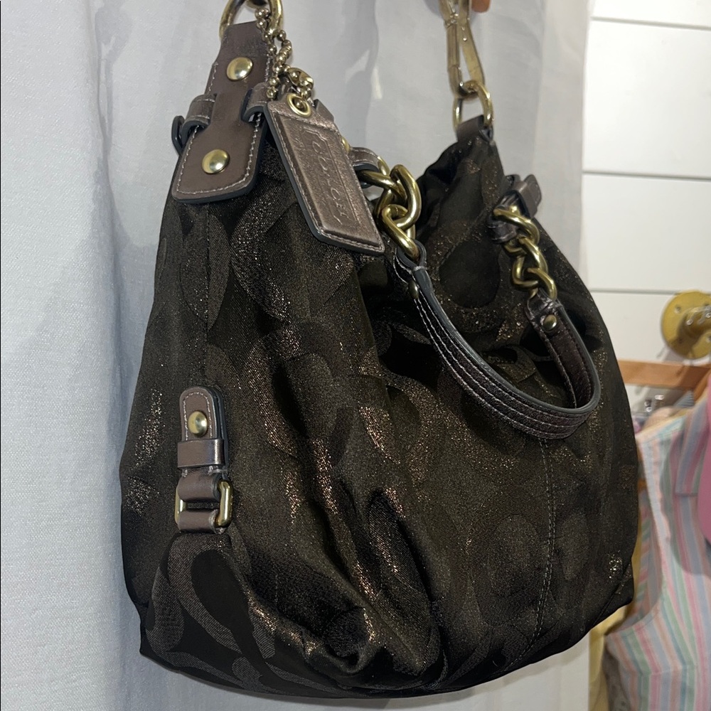 Coach Metallic Brown Monogram Hobo with Gold-Tone Hardware - Picture 3 of 7